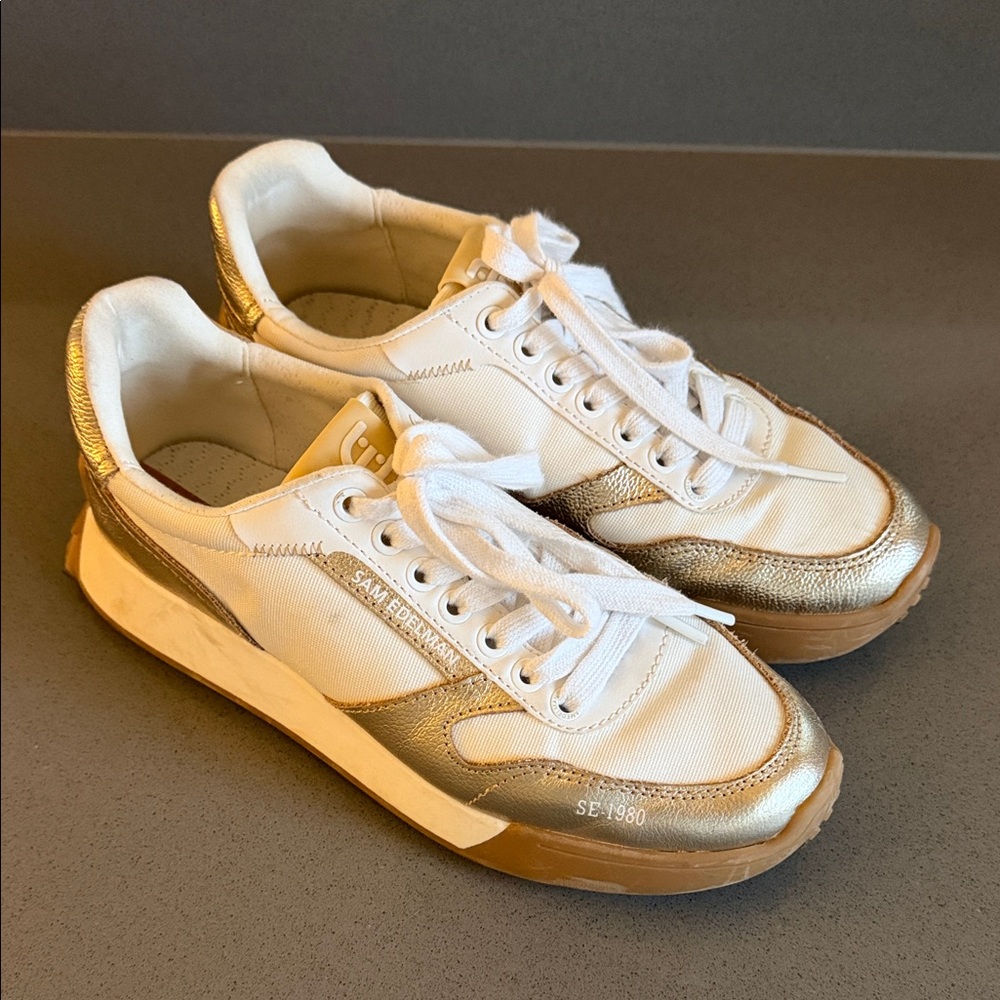 Sam Edelman White and Gold Sneakers